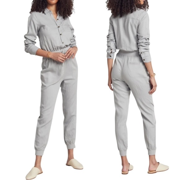 Faherty Pants - Faherty Linen Blend Arlie Utility Jumpsuit in Stone Size XS